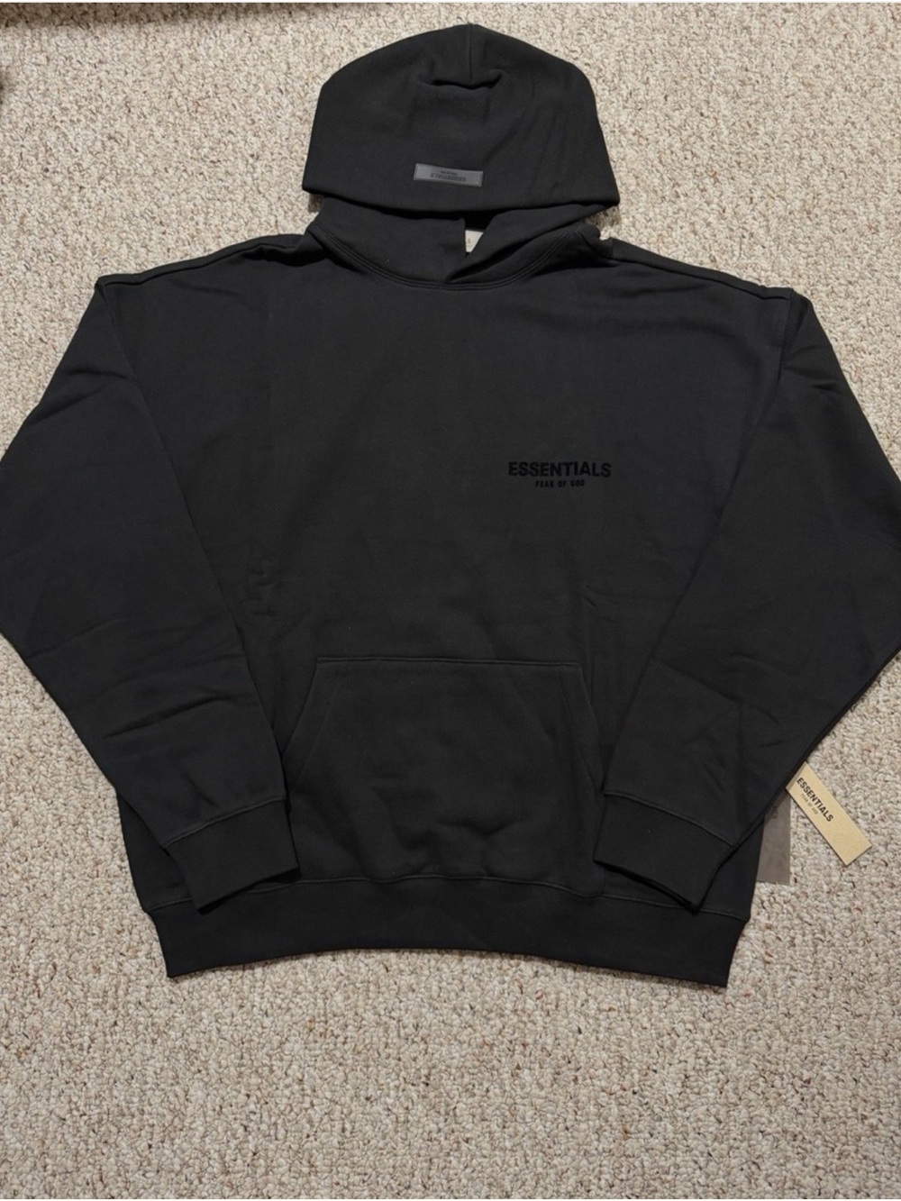 ESSENTIALS Black Pullover Hoodie with Subtle Logo
